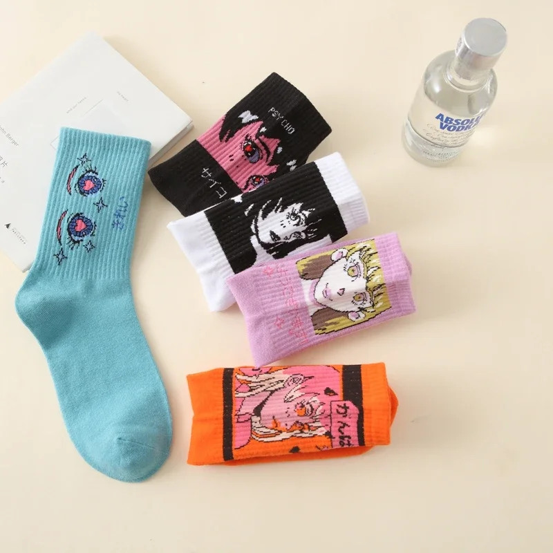 Funny Fashion Hip Hop Trend Cartoon Tube Socks Cotton Soft Basketball Breathable All-match Anime Korean Version of College Style