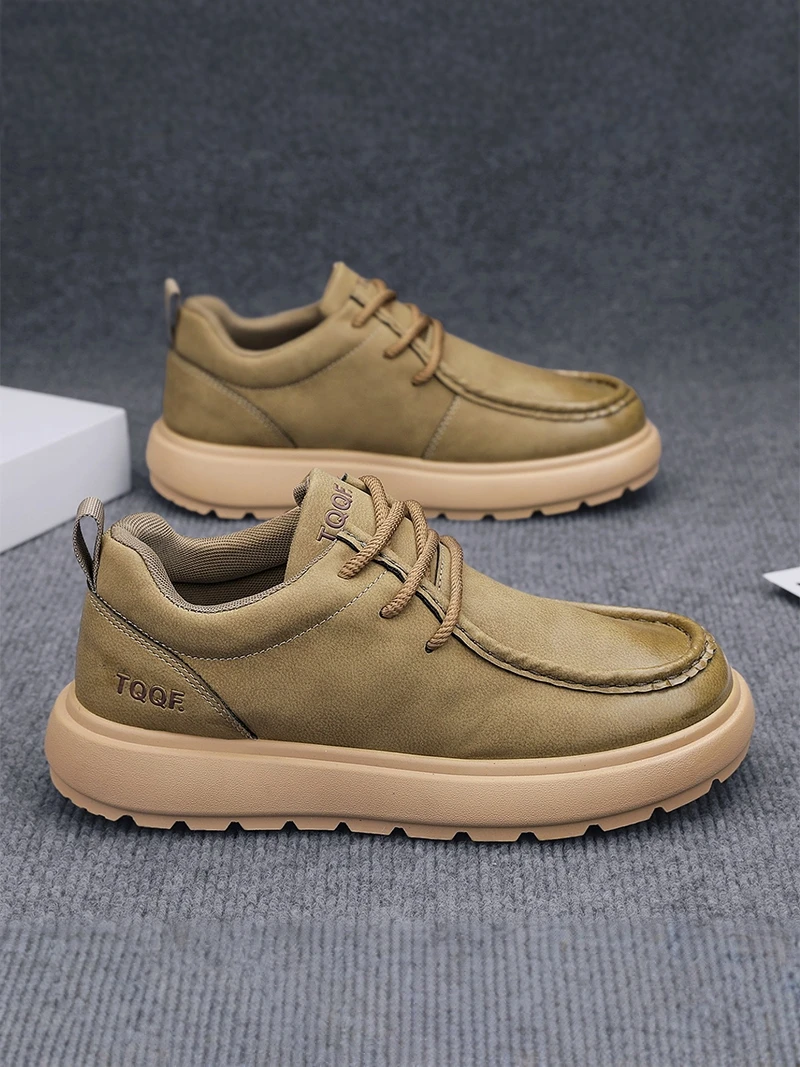 Men's Casual Retro Work Shoes Outdoor Sports Thick Bottom Low Help Loafers Comfortable Breathable Leather Upgraded Version