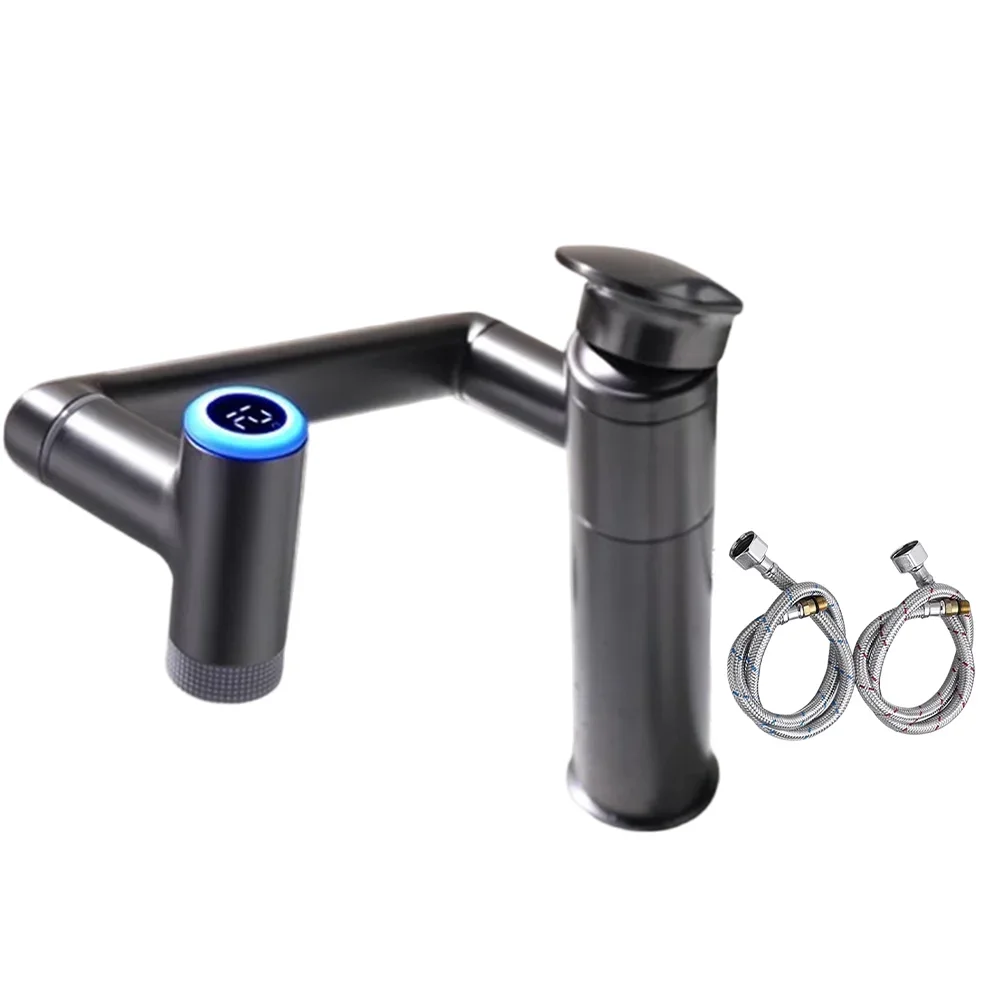

1080° Rotating Washbasin Tap Digital Display LED Basin Faucet Height-Adjustable Basin Taps Bathroom Faucets