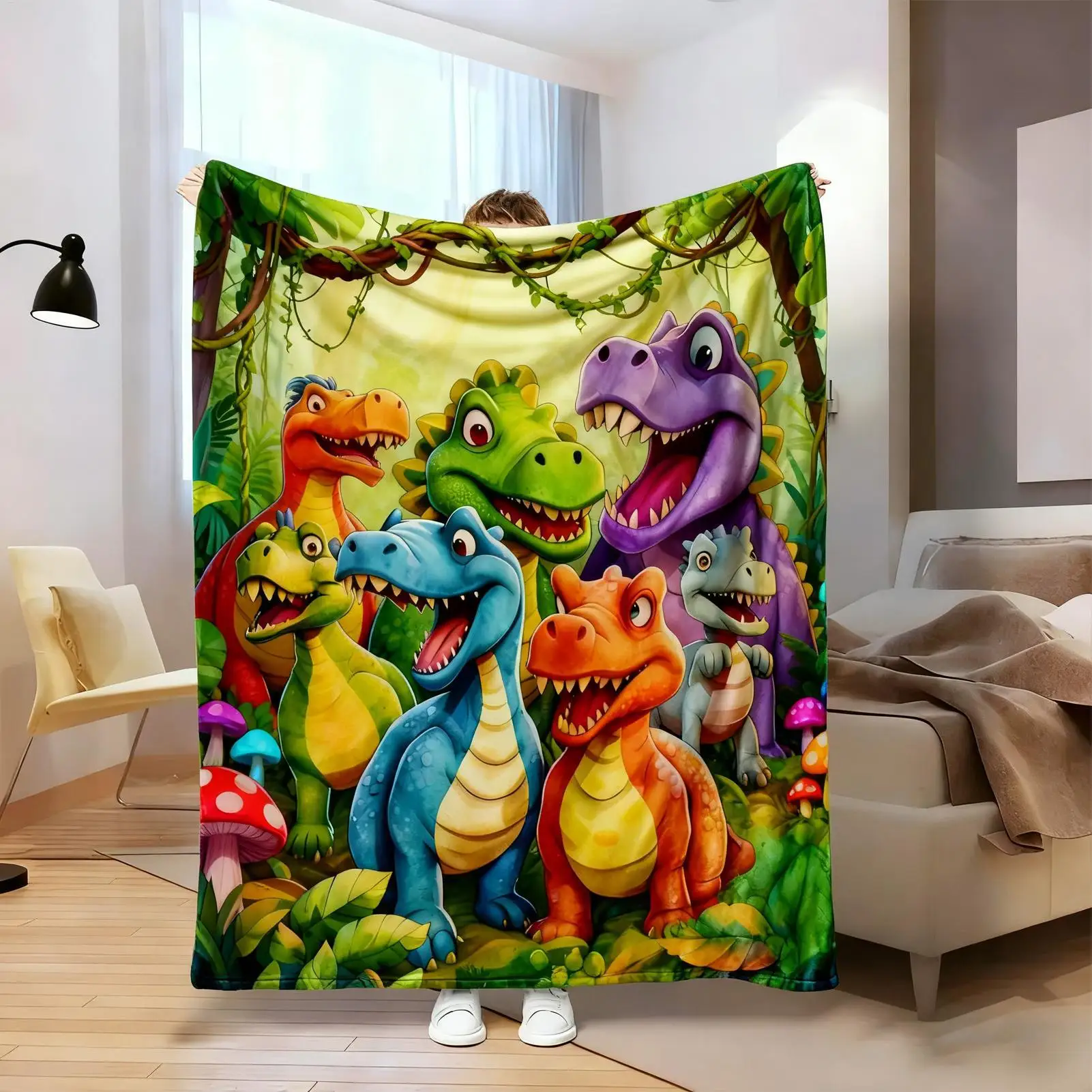 

Одеяло с динозавром, быстросохнущее удобное одеяло, мягкое одеяло с динозавром для комнаты для девочек, летнее зимнее домашнее одеяло в помещении