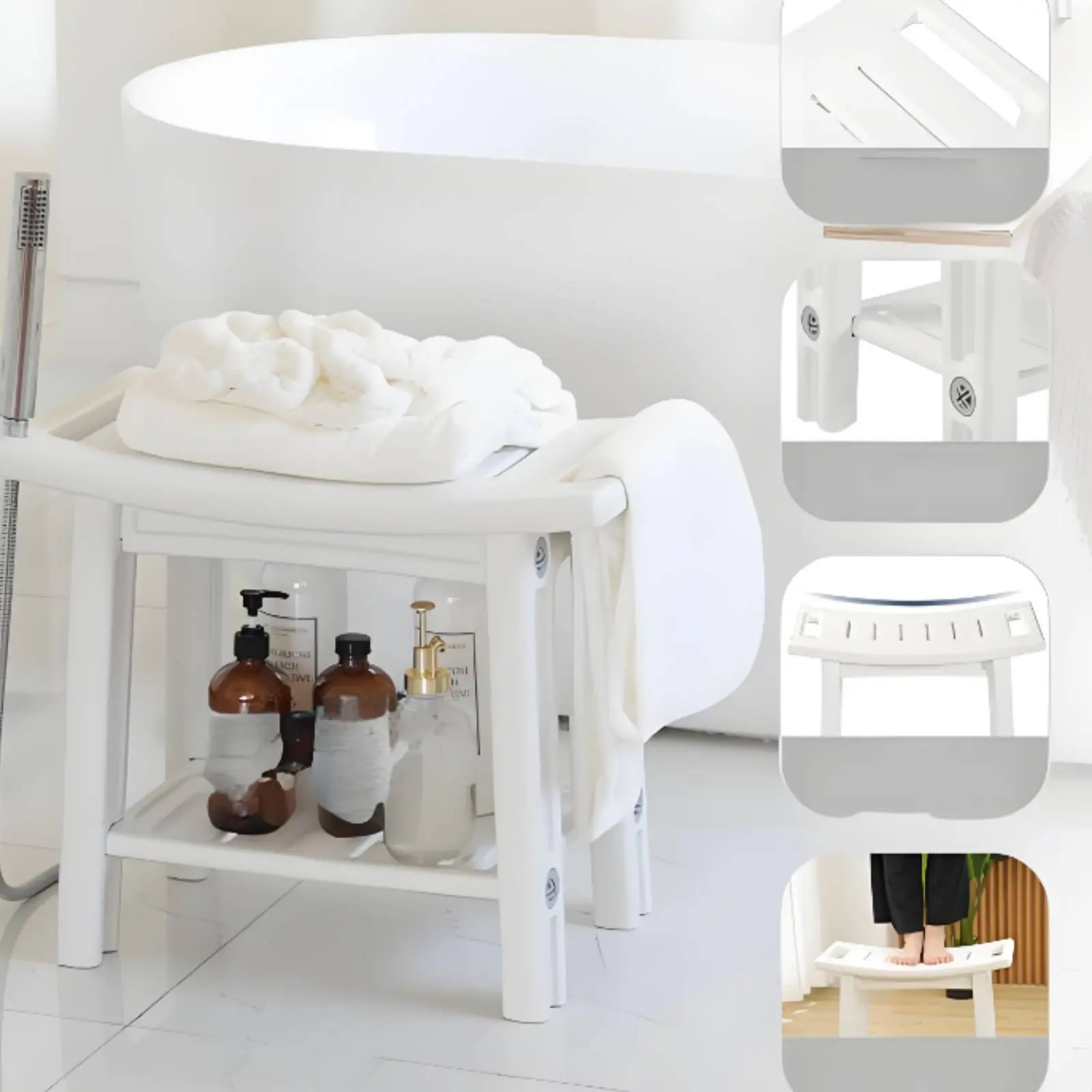 Non-Slip Shower Bench Thickened Shower Bench Bathroom Stool Waterproof Household Furniture Lightweight