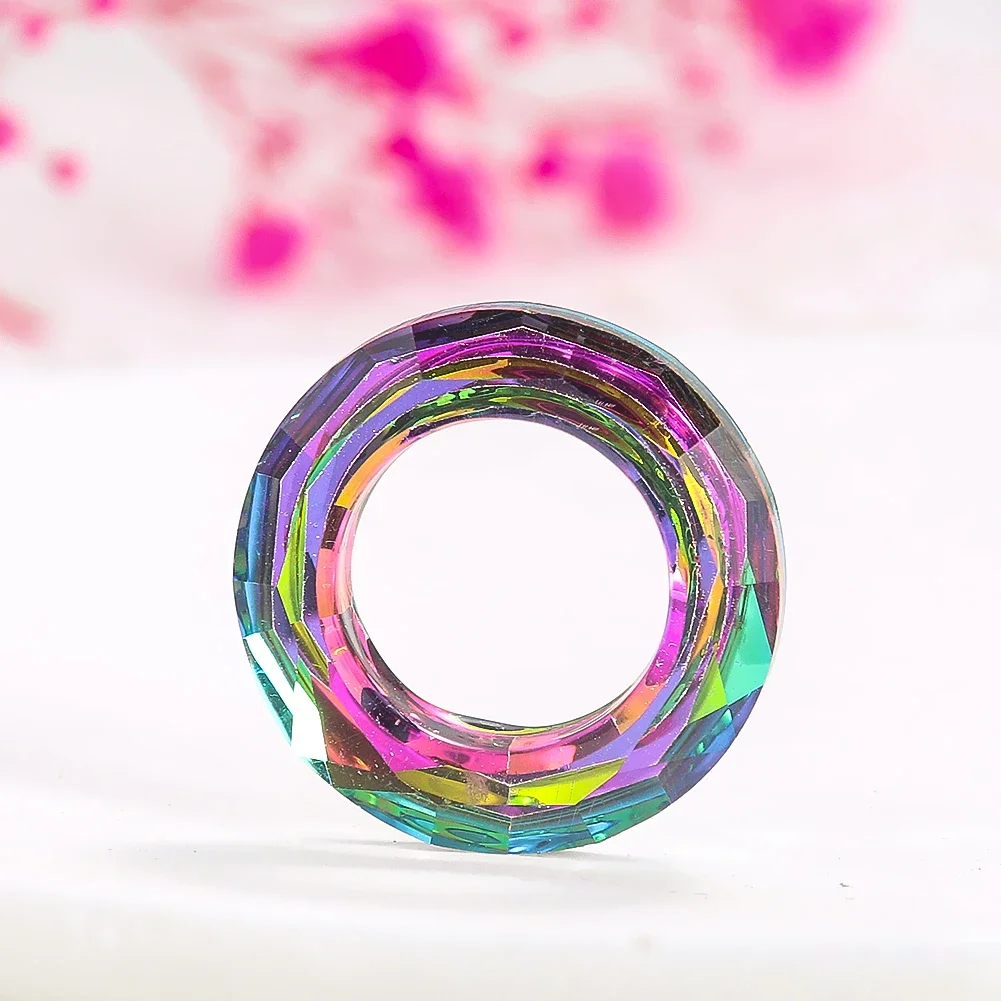 5PCS 30MM Laser Faceted Prism Circle Rings Rainbow Crystal Pendant Aurora Sun Catcher Garland Curtain Dangle Chandelier Jewelry