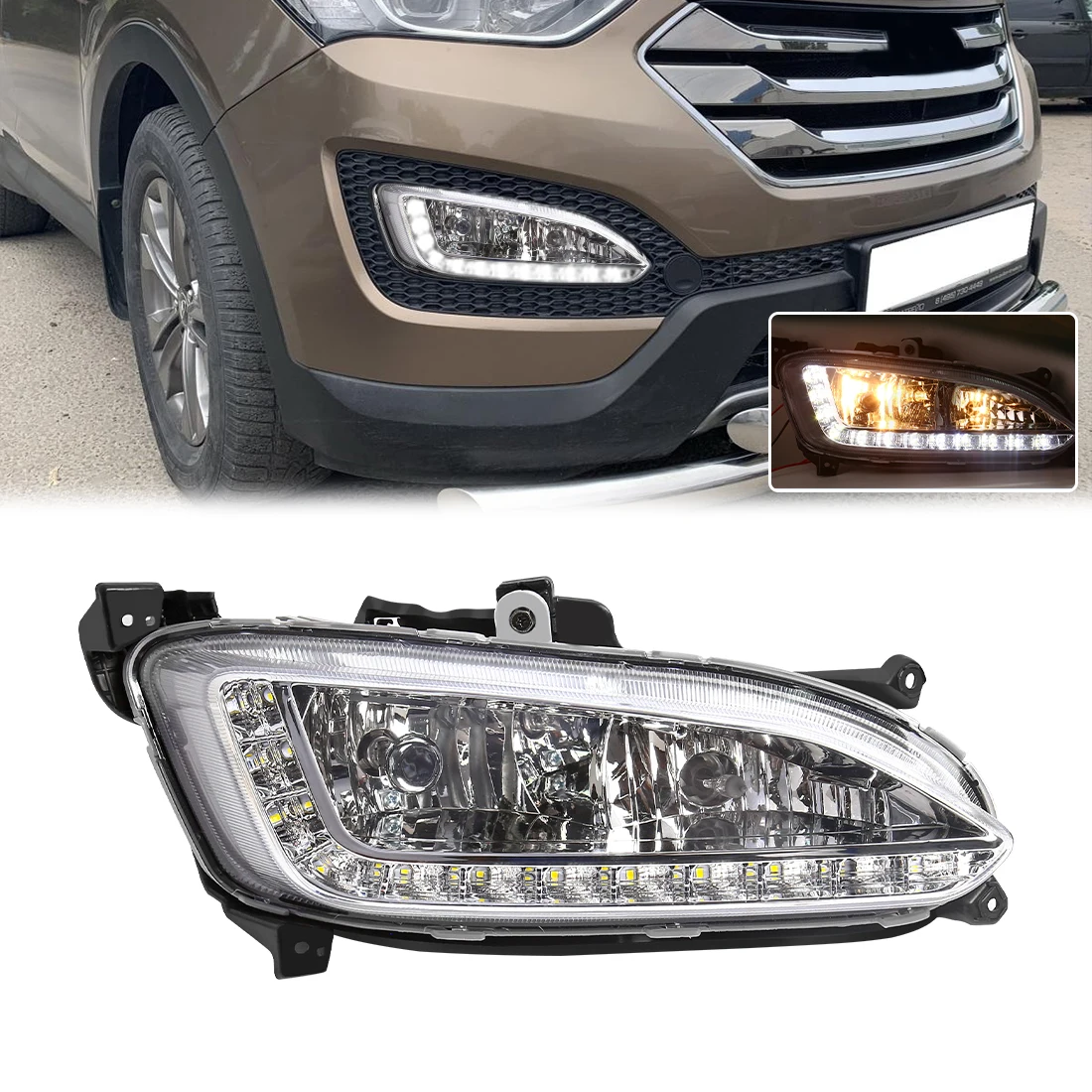 LED DRL Headlight For Hyundai Santa Fe IX45 2013 2014 2015 Fog Lights Driving Lamp Fog Light Daytime Running Light Foglights