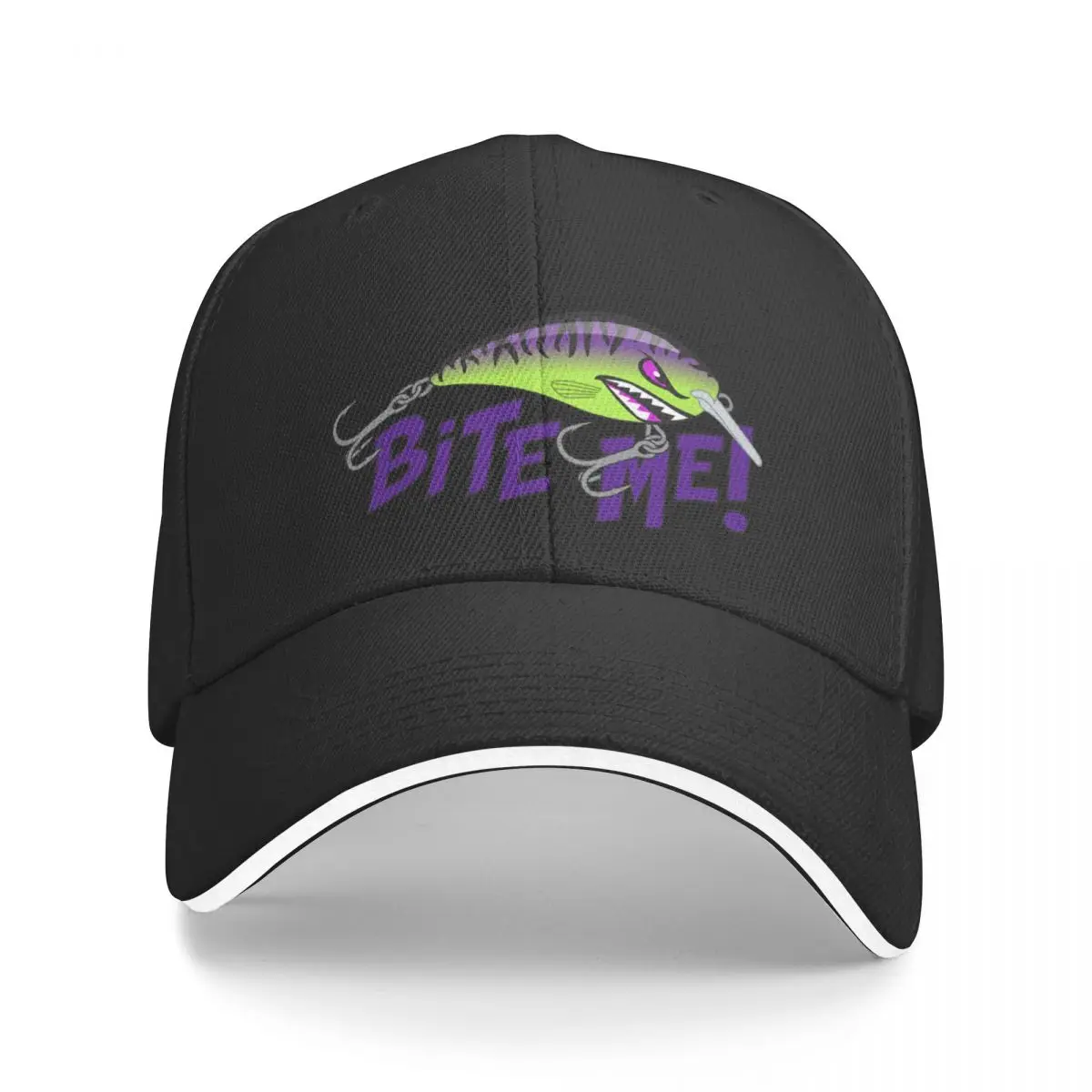 Bite Me Fishing Lure Sticker - Tiger Pattern in Purple Chartreuse Baseball Cap Christmas Hat Vintage For Girls Men's