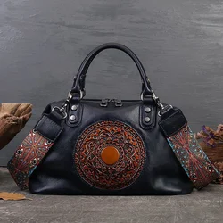 Retro Handmade Women Handbag For Ladies Genuine Leather Should Bags Bohemian Style Soft Cow Boston 2024 Luxury Handbags