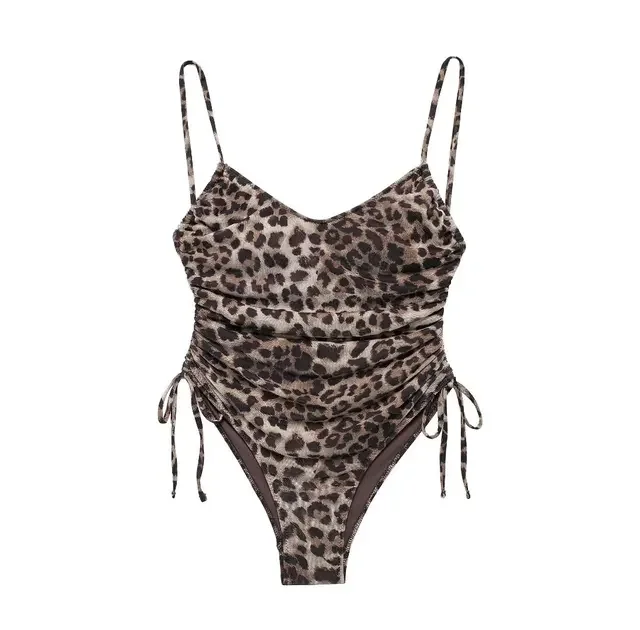 New Women Summer Fashion Animal Print V-Neck Swimsuit Sleeveless Backless Side Bow Lace-Up Decoration Beach Wear Jumpsuit