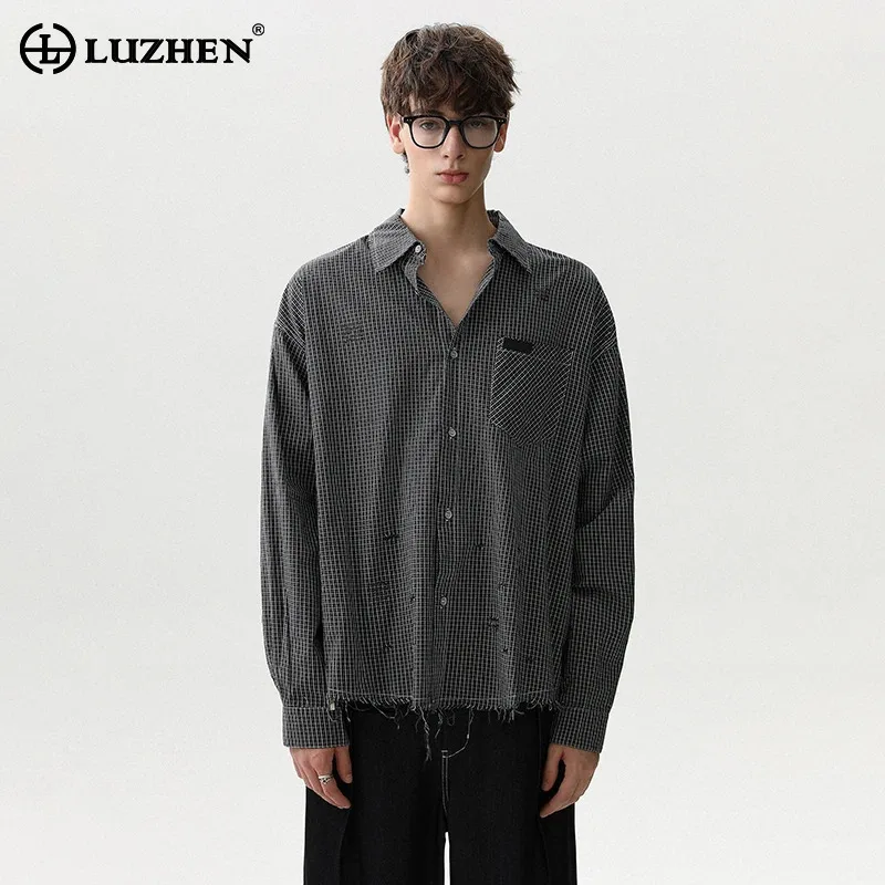 

LUZHEN 2025 Autumn New Plaid Printed Handsome Long Sleeve Shirts Men's Fashion High Quality Burr Tassel Design Male Tops JY4075