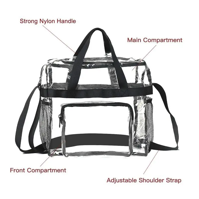 Transparent Shopping Bag Stadium Approved Clear PVC Tote Bags With Handles See Through Clear Handbag Purse Bag For Work Beach