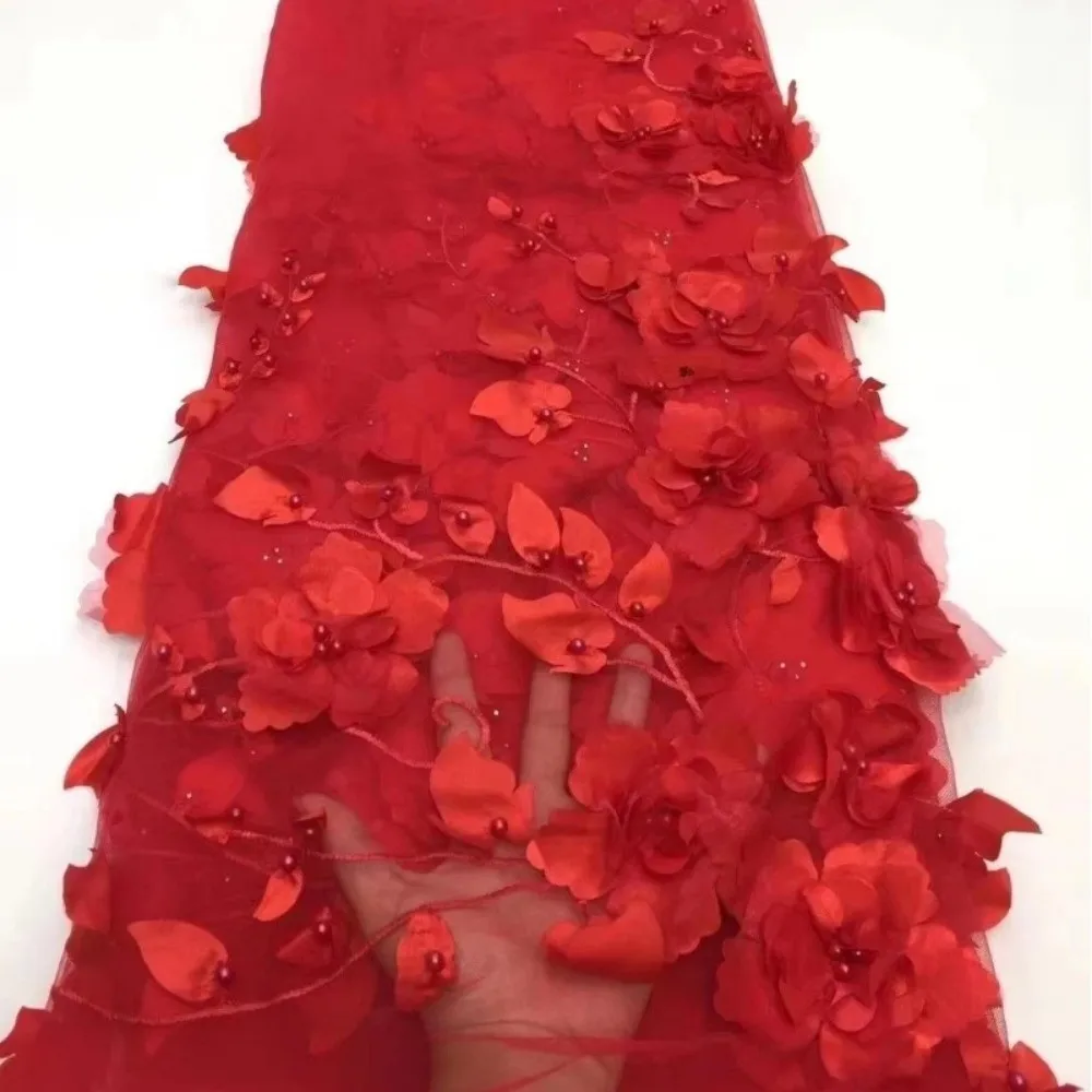 3D Flower Lace Fabric with Beads