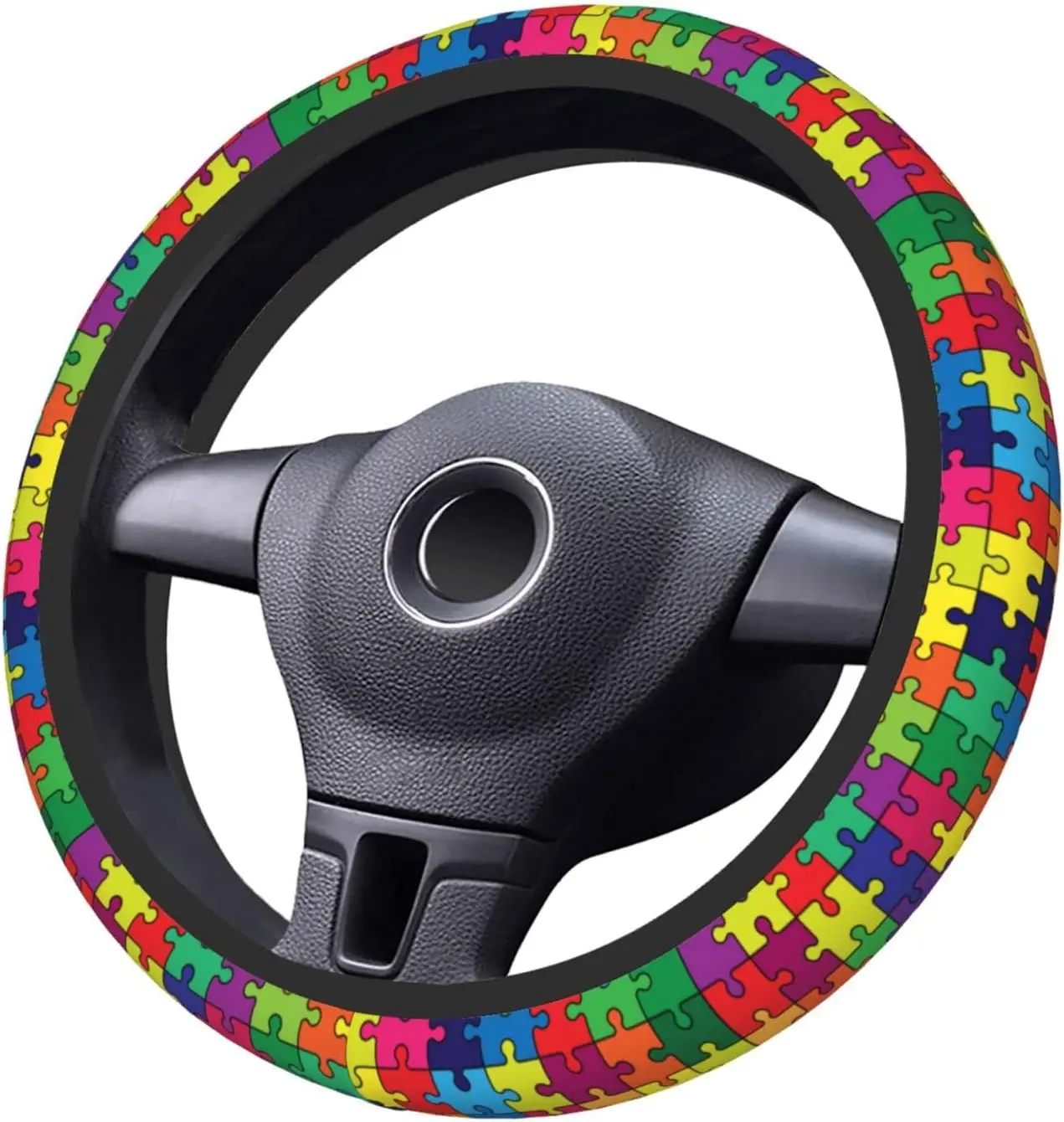 Autism Awareness Steering Wheel Cover Non-Slip Auto Steering Wheel Protector Car Accessories Universal Fit 15 Inches for Men Wom