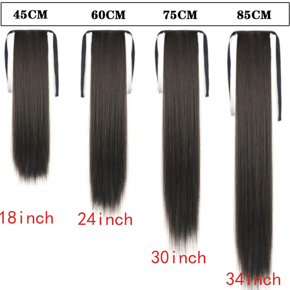 Straight Ponytail Extensions Wrap Around Synthetic Hair Extensions Long Straight False Horse Tails Long Smooth Overhead Pony Tai