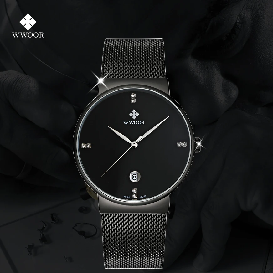 

WWOOR Top Luxury Brand Man Watch Sports Waterproof Stainless Steel Men Wristwatch Date Dial Quartz Men's Watches High Quality