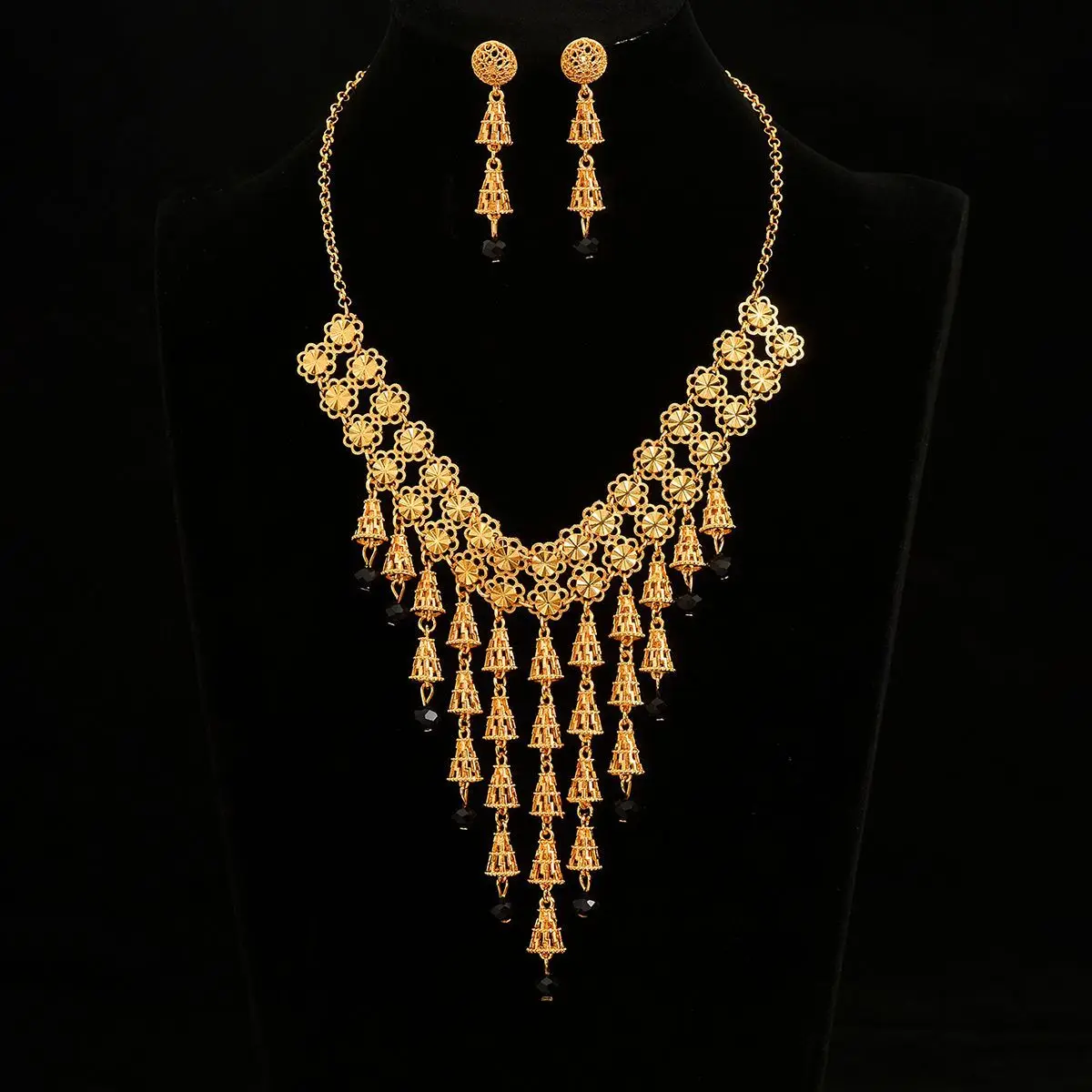 New Fashionable High end Dubai 24K Gold Plated Necklace Earrings Exquisite Wedding Party Jewelry Set for Lovers 77
