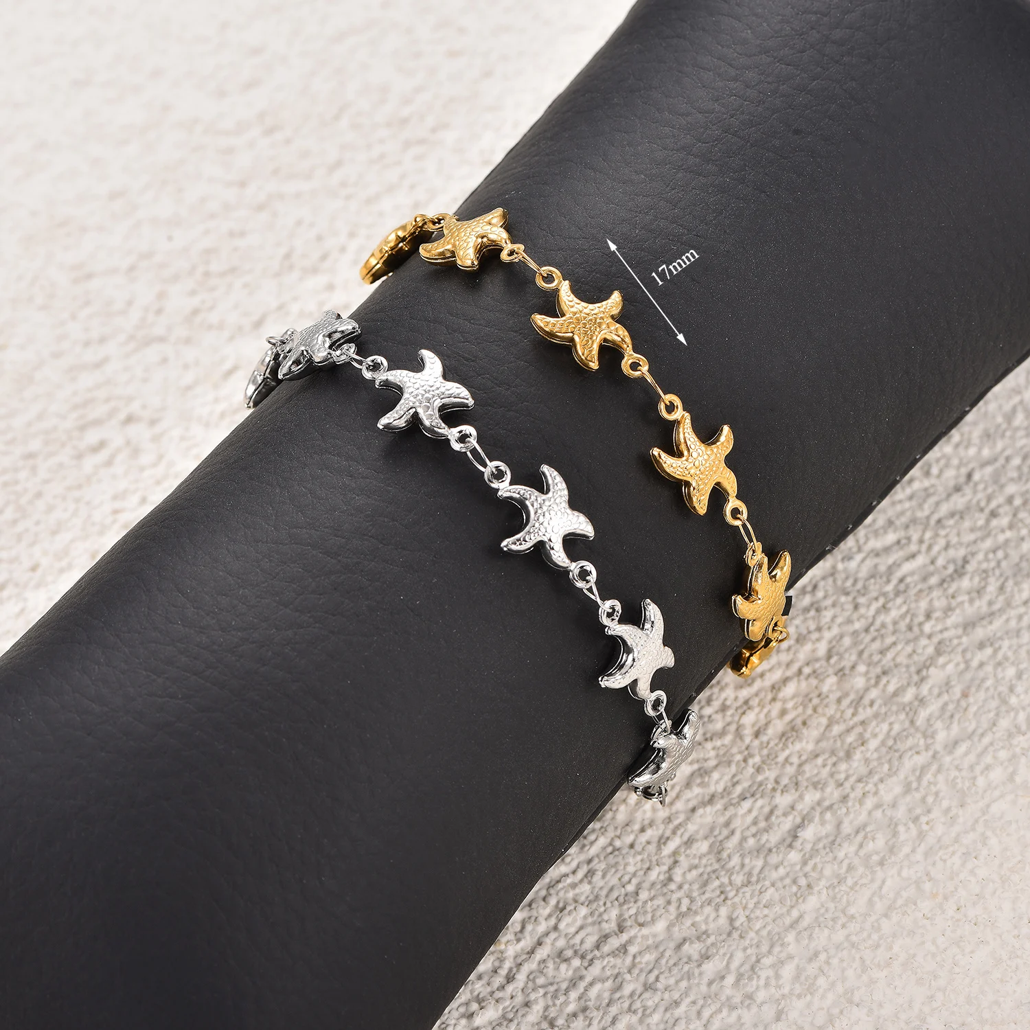 Silber- und Goldplattierte Edelstahl-Metall-Seestern-Armbänder, Armbandketten, Strand-Fußkettchen, Sommer-Urlaubsschmuck für Frauen – Detail 5