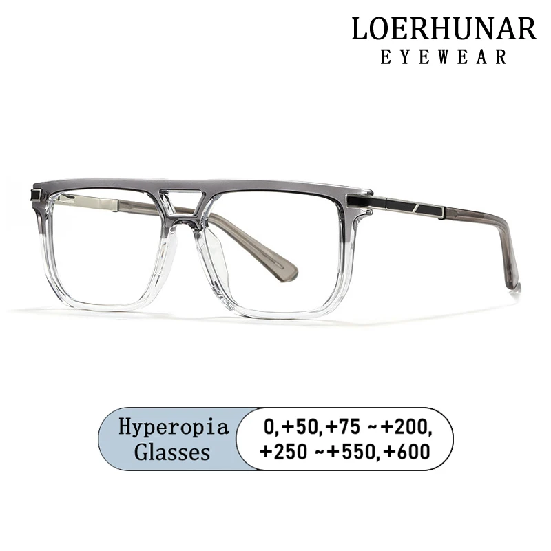 

New Brand Design Oversized Double-beam Square Frame Hyperopia Eyewear Photochromic Anti Blue Light Computer Men Reading Glasses