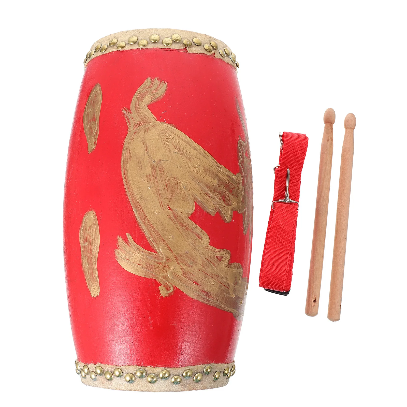 

1Pcs Red Dragon Waist Drum Cowhide Wood Durable Adjustable Strap Portable Traditional Chinese Percussion Instrument for Kids