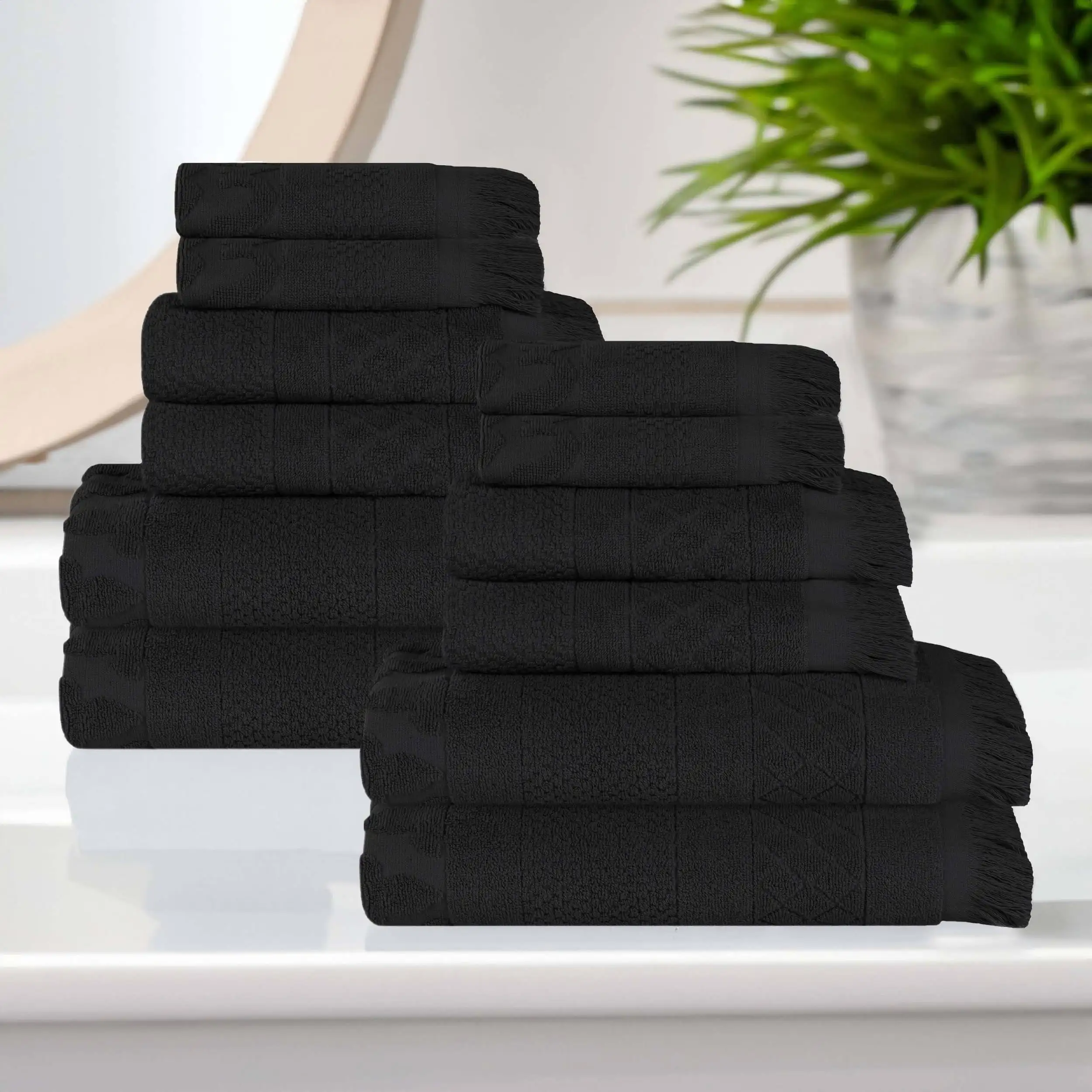 

Rolla Cotton Geometric Soft 12 Piece Towel Set, Black