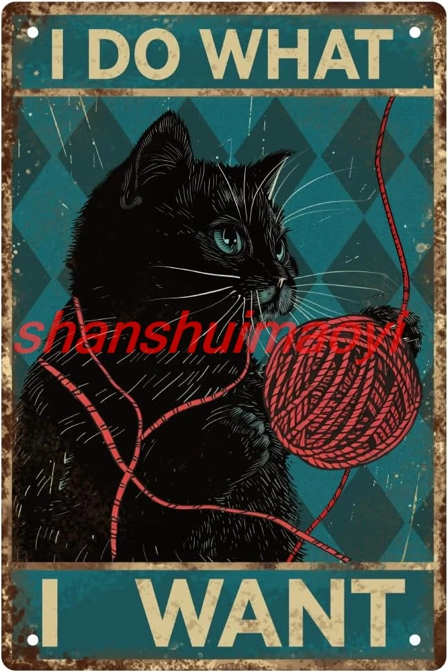 WEBEEDY Funny Black Cat Metal Tin Sign I Do What I Want Sign Funny Cats Tin Signs Decoration Thick Tinplate Print Poster fo SHUI