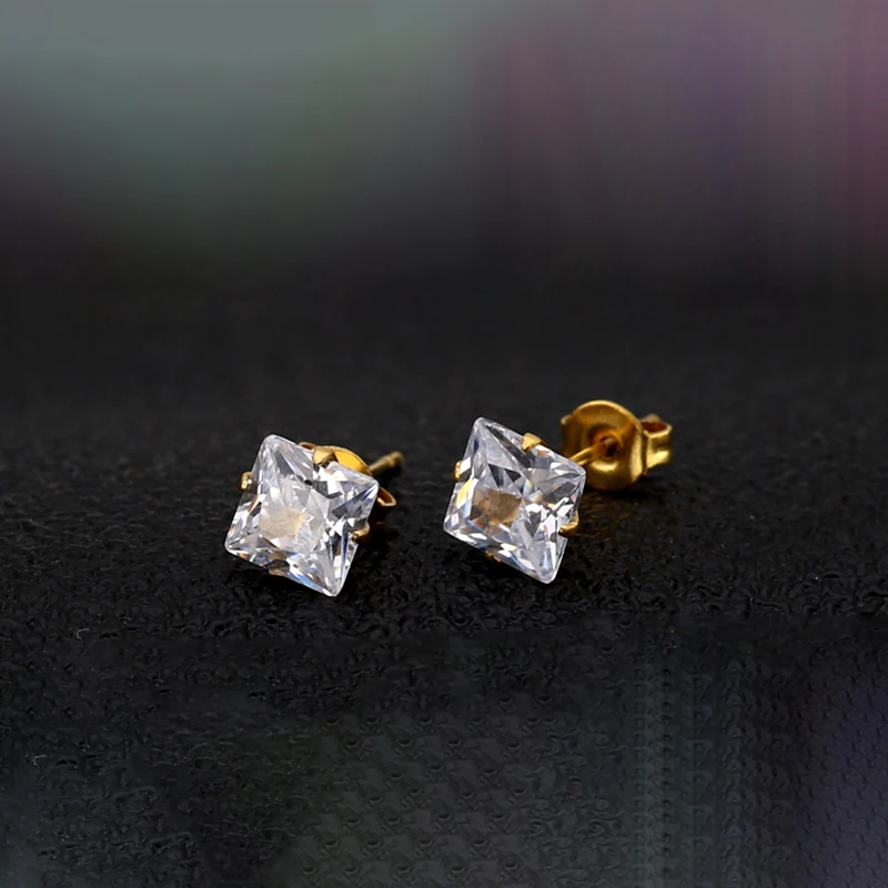 2PC 3-8mm Stainless Steel Square Clean Zircons Stud Earrings For Men Women Tragus Cartilage Lobe Piercing Wedding Jewelry Gifts