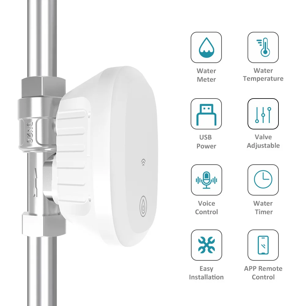 Tuya Smart WiFi Zawór wodny Licznik wody Przepływ wody Zużycie Temperatura Wyświetlacz Timer Inteligentna kontrola życia Automatyka domowa