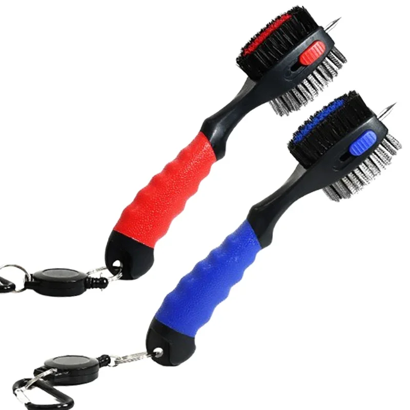 Golf Club Groove Cleaning Brush with Carabiner 2-Sided Dual Bristle Stainless Steel Copper Putter Wedge Irons Golf Accessories