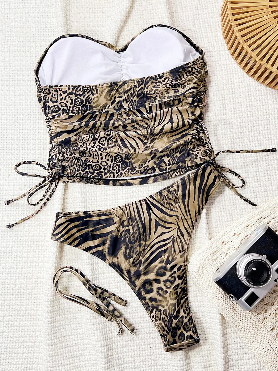 Leopard Tankini Bandeau High Cut Bikini Female Swimsuit Women Swimwear Two-pieces Bikini Set Bather Bathing Suit Swim Beachwear