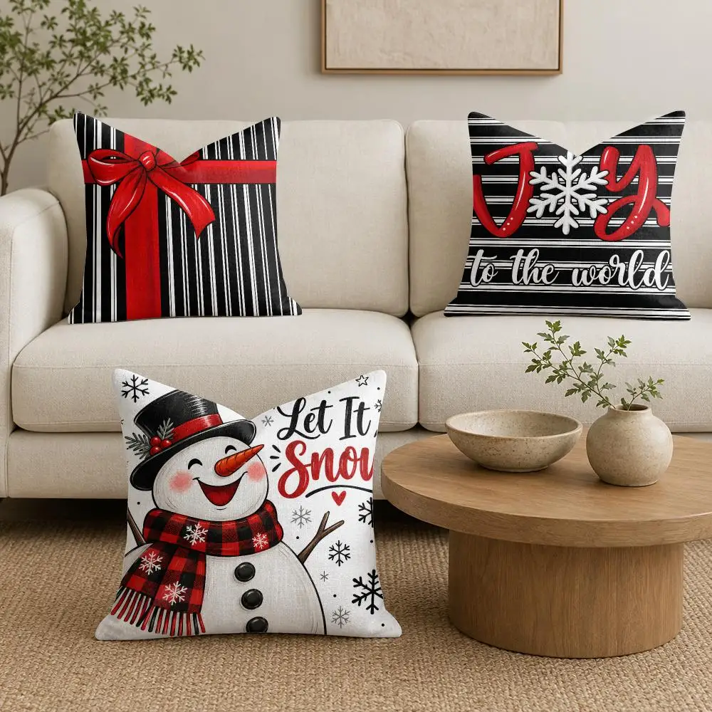 Joy to The World Christmas Cushion Cover Linen Double-Sided Printed Pillow Case for Sofa Couch Bedroom Living Room