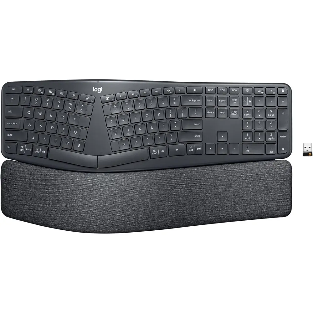

Split Ergonomic Wireless Keyboard with Wrist Rest, Natural Typing, Stain-Resistant Fabric, Bluetooth & USB Connectivity, Compati
