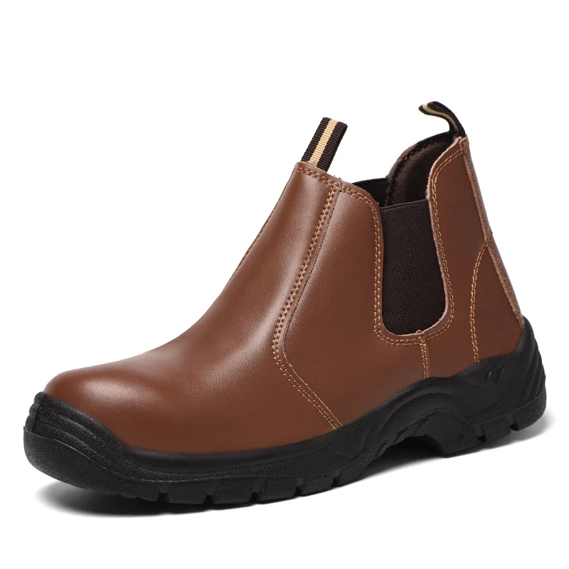 Industrielle, wasserdichte Sicherheitsschuhe mit stoß- und durchtrittsicherem Stahlkappenschutz, Obermaterial aus Leder, Schutzschuhe für Bauarbeiten_voghion.com