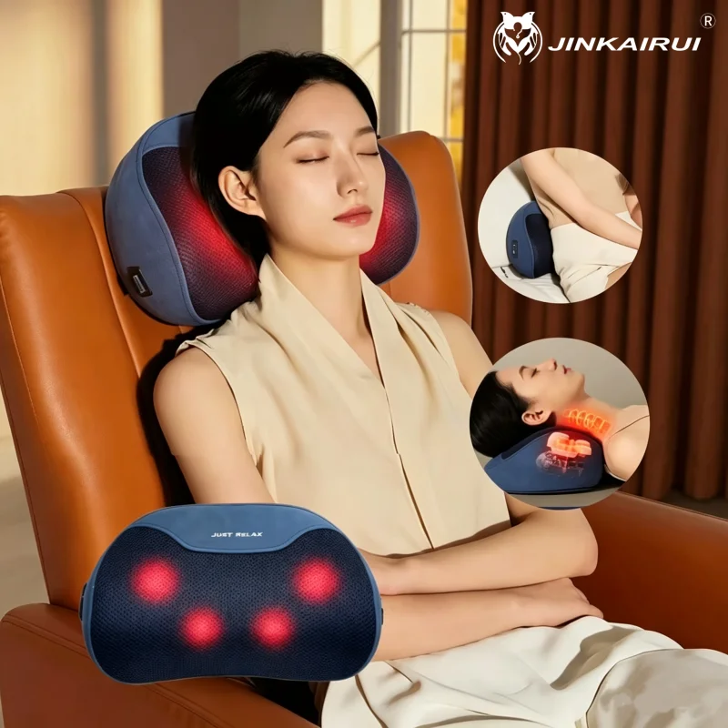 Jinkairui Electric Waist & Back Massager, Double 8D Massage Nodes Kneading Shiatsu with Heating Function Ideal Premium Gift