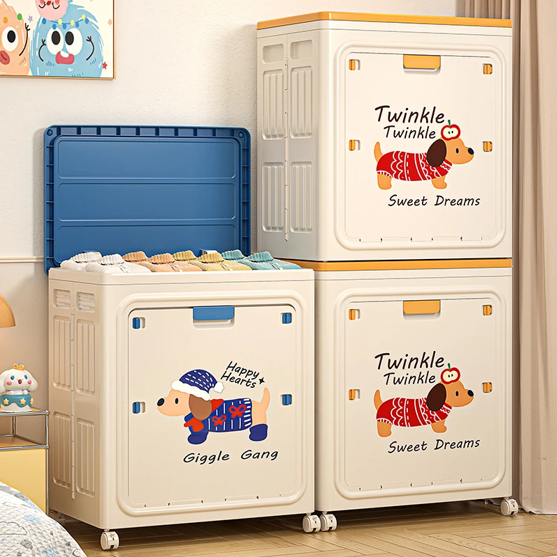 Clothing storage box, household super large capacity with pulley folding flip cover organizing box ﻿