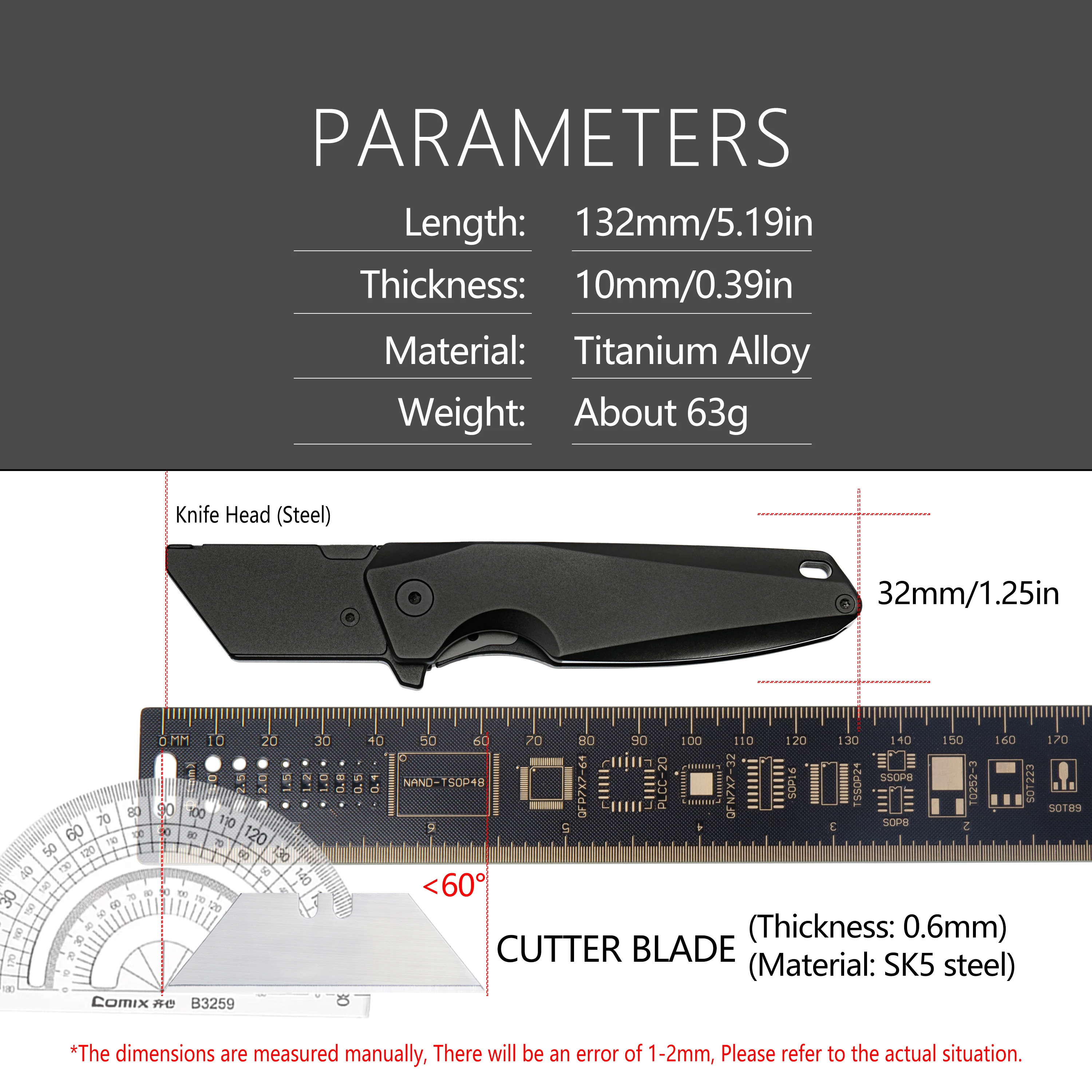 Titanium Alloy Folding Knife Utility Knife EDC Pocket Cutter knife Outdoor Multifunctional Tool Portable Box Cutter Black