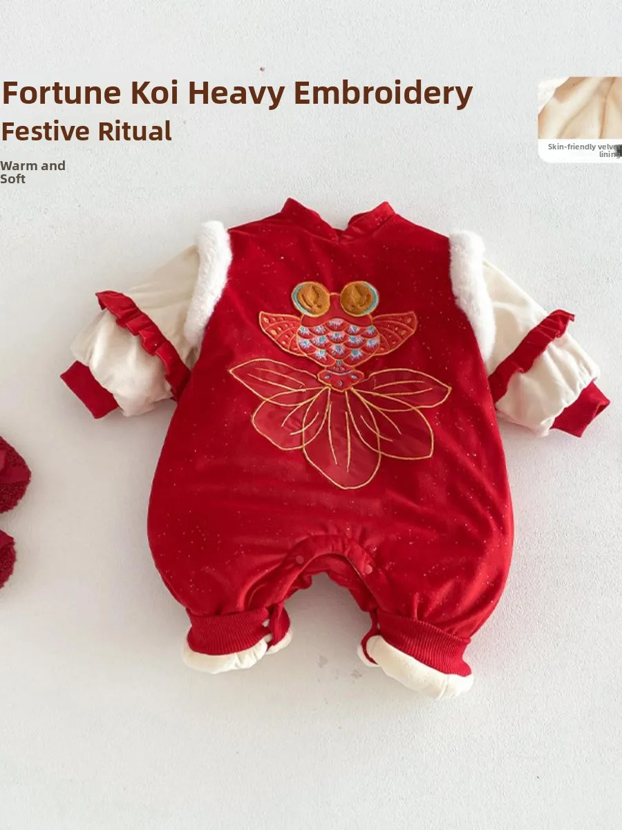 

Retro Sle Baby Goldfi New Year Outfit Winter Cotton Insert Cling Suit Newborn Clothes Trendy Baby Rer Long Pants