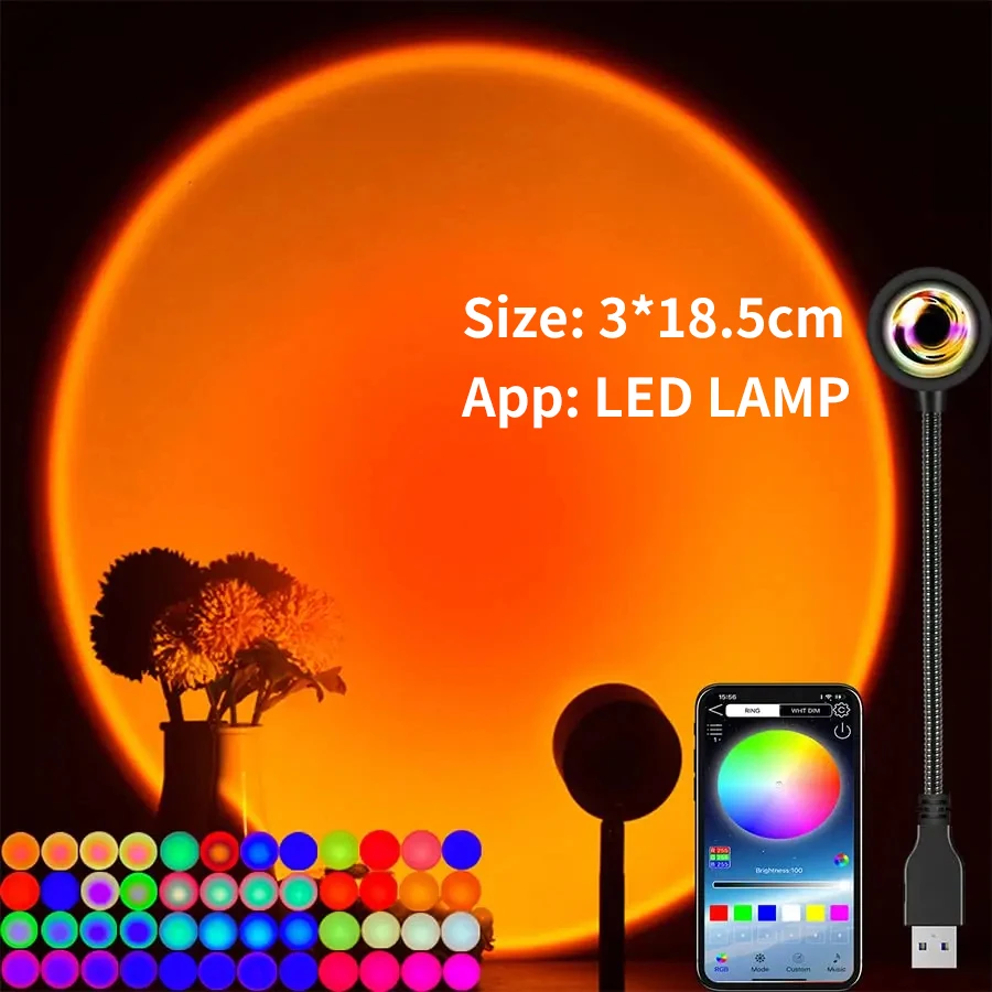 غروب الشمس التصوير Led ملء الضوء تويا الحياة الذكية التطبيق التحكم عن بعد غروب الشمس العارض ضوء الليل RGB جو الجدار الأضواء