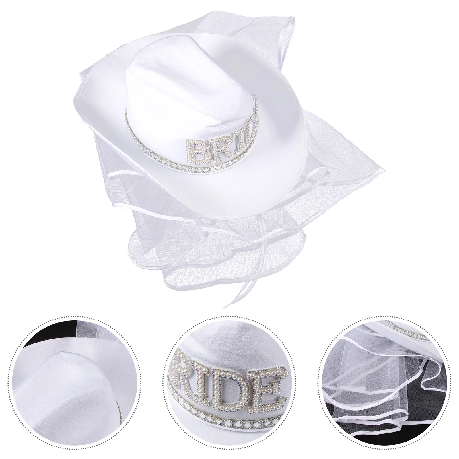 

Cowgirl Hats for Women Western White Cowboy & Caps Props Wedding with Veil