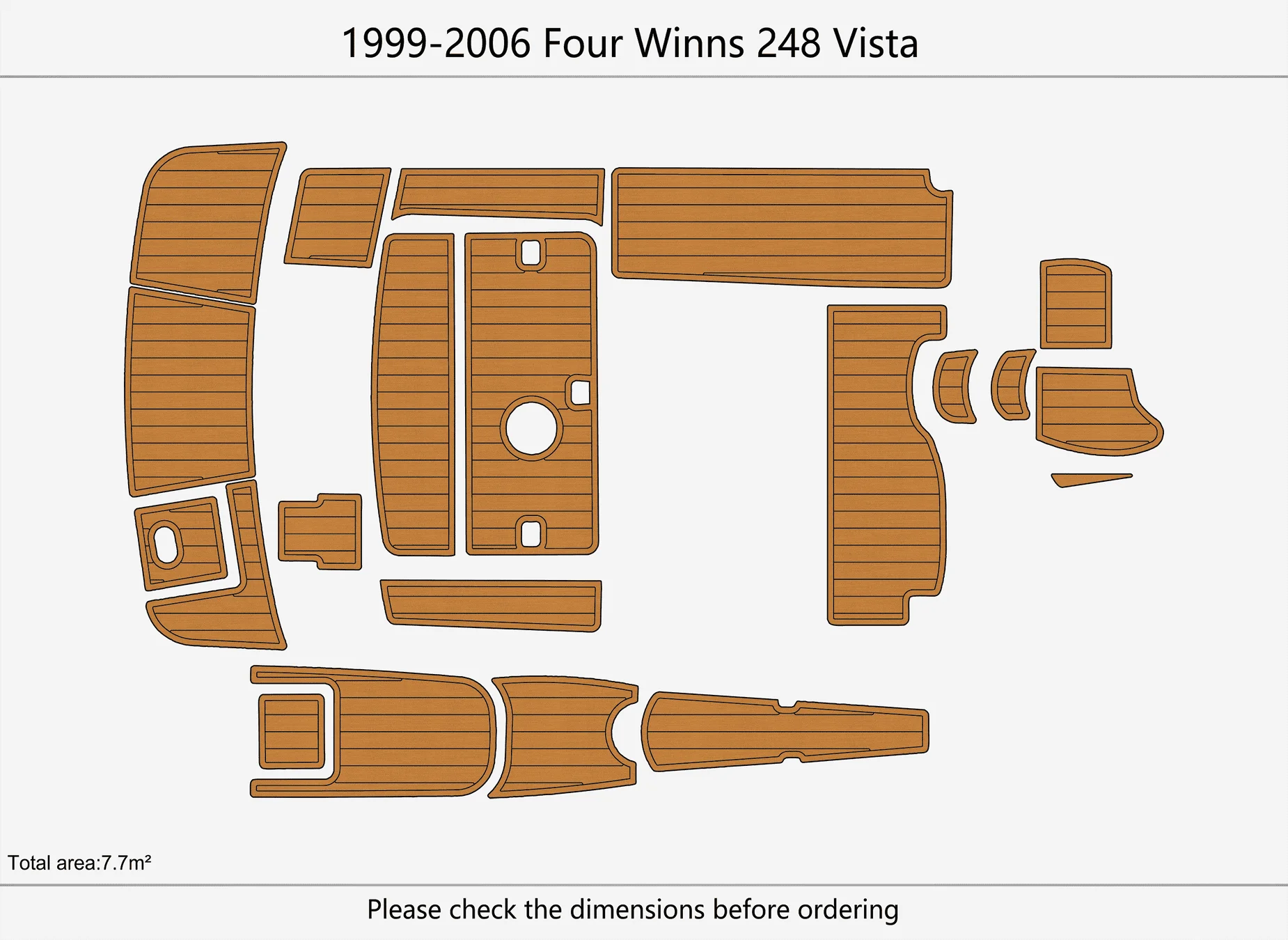 1999–2006 Four Winns 248 Vista 1/4 Zoll 6 mm EVA-Schaum, rutschfeste PVC-Teak-Terrassendielen, Marinematte, Seadek Aqua-Teppich, Marineboden
