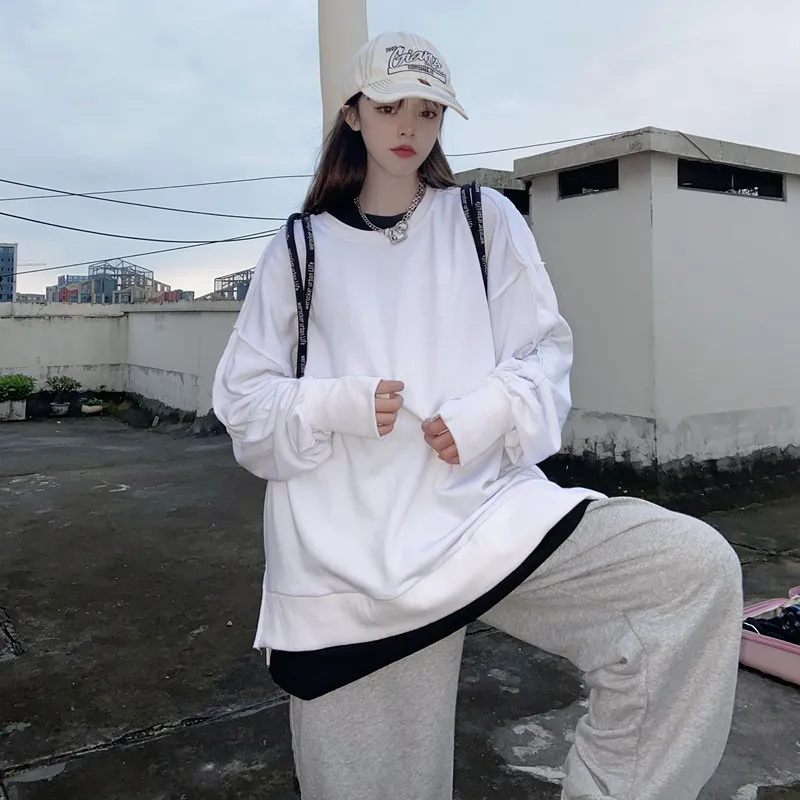 Sweater Pullover wanita Korea, pakaian musim dingin longgar, Sweater lengan panjang, longgar, kasual, wanita Korea, Sweater hangat lengan panjang, leher bulat