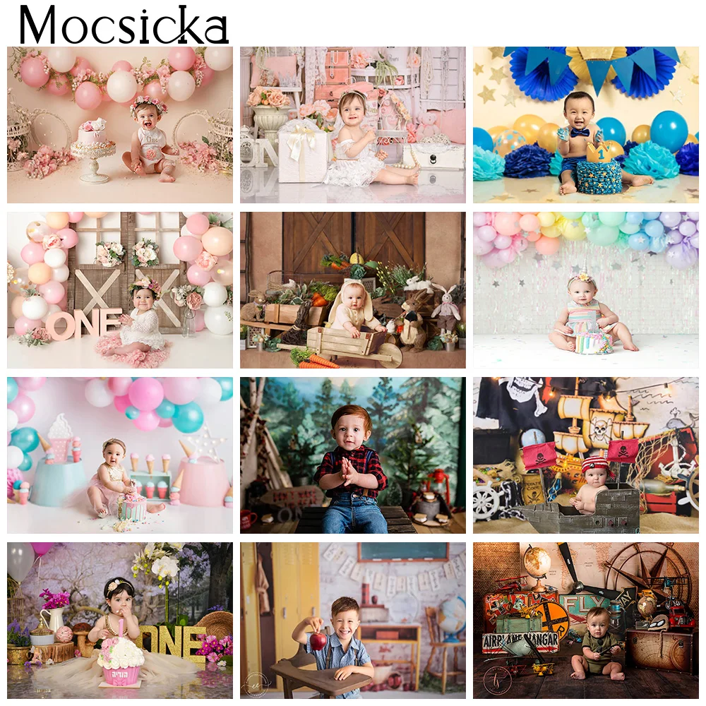 

Mocsicka 1st Birthday Party Photography Background Newborn Kid Portrait Photo Wallpaper Cake Smash Studio Props