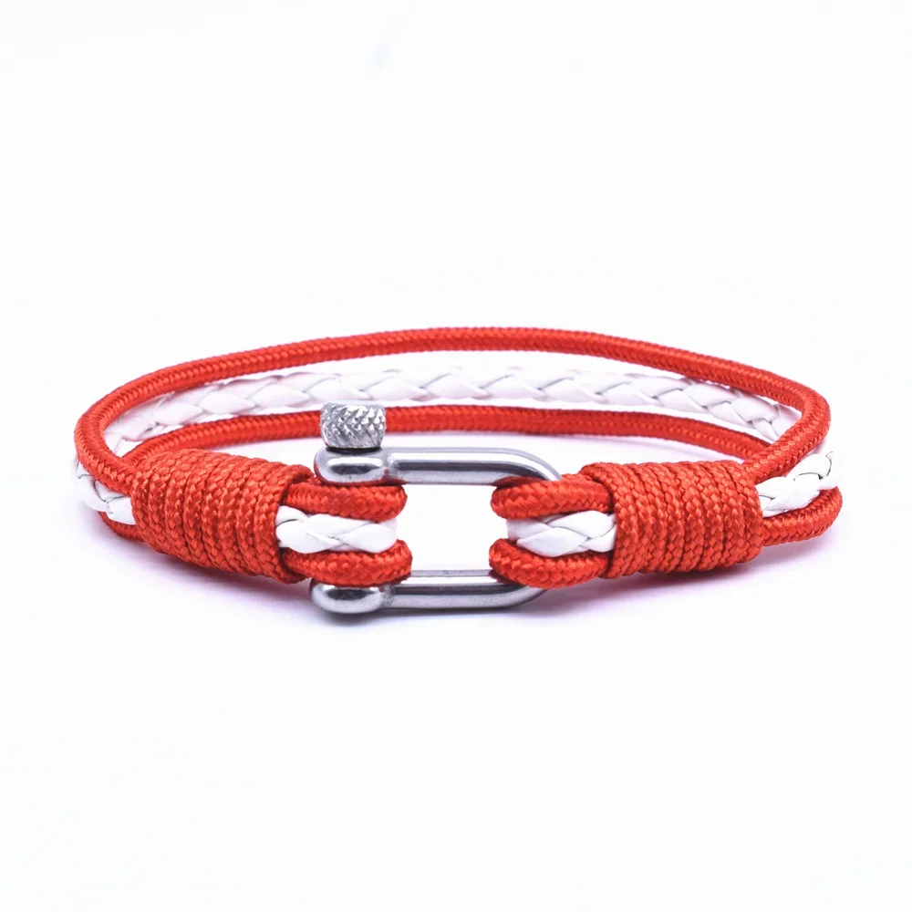 VOQ Leather Survival Rope Flag Bracelet Stainless Steel Buckle Men Bracelets Climbing Rock Jewelry Gifts