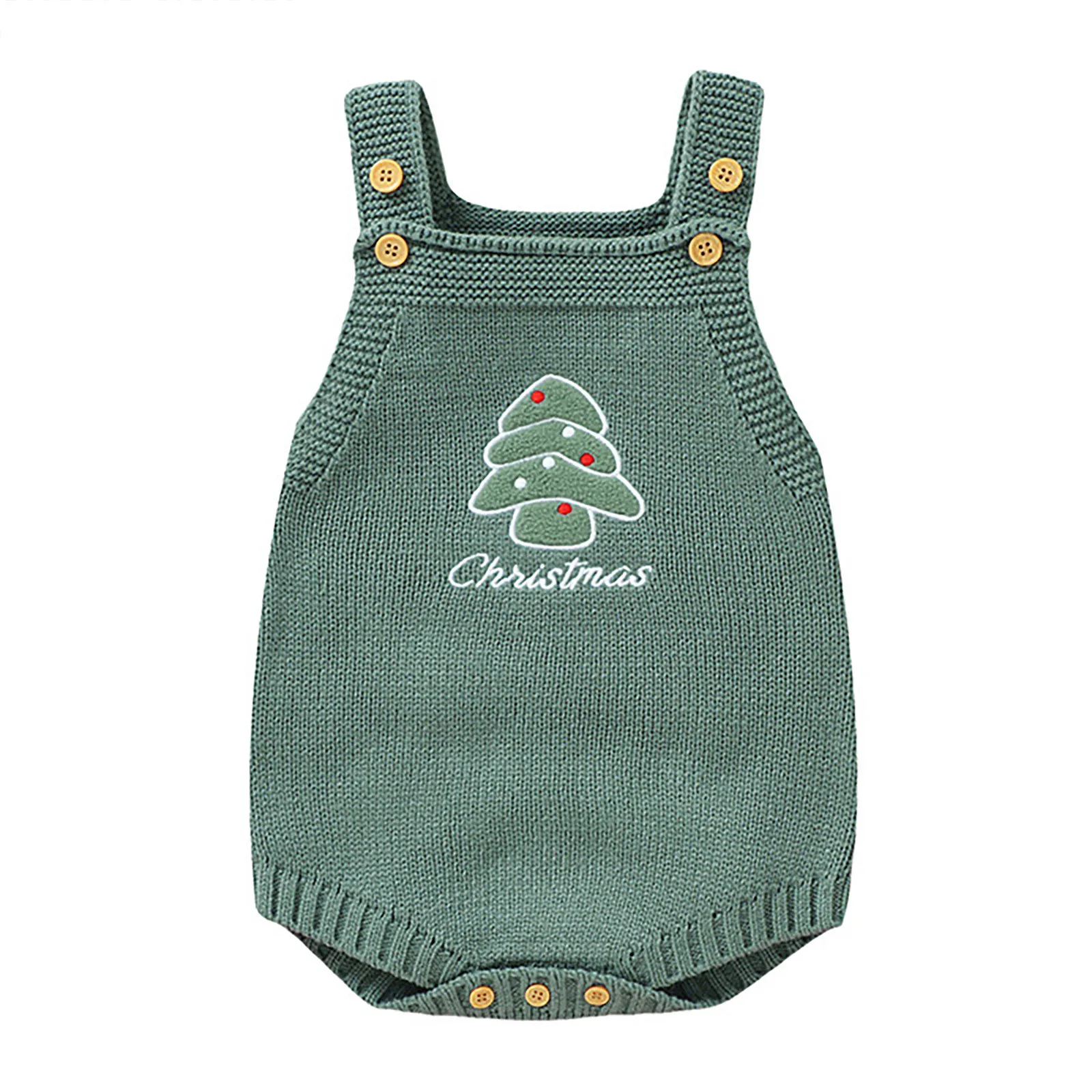 Christmas Baby Boy Girl Romper Newborn Infant Sleeveless Tree Santa Embroidery Knit Overall Jumpsuit Kids Xmas Costumes 0-24M