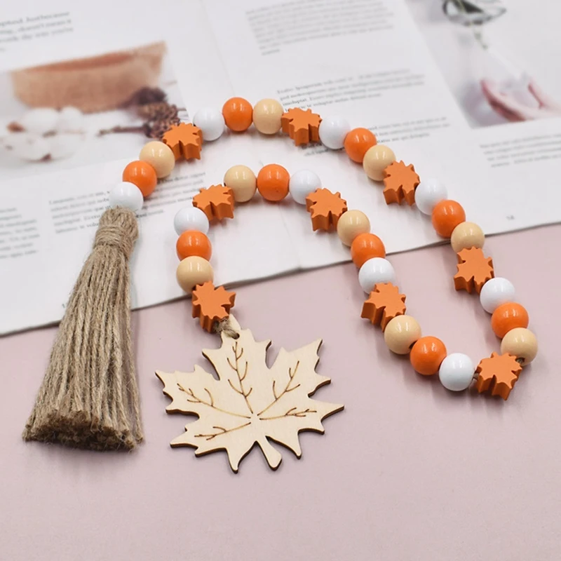 Rope Tassels Beaded Maple Leaves Pendent Ornament Versatile Decor Wooden Beads And Twine DIY Home Decoration Pendant