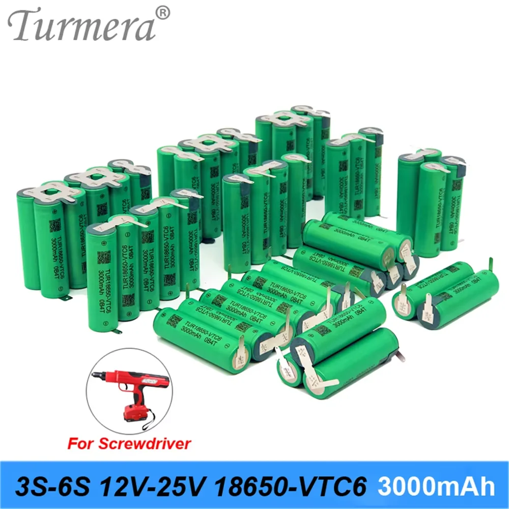 Turmera 2S-6S 18650 VTC6 3000mAh 6000mAH Battery for 8.4V 12V 16.8V 18V 21V Shura Screwdriver Electric Drill Battery Replace Use