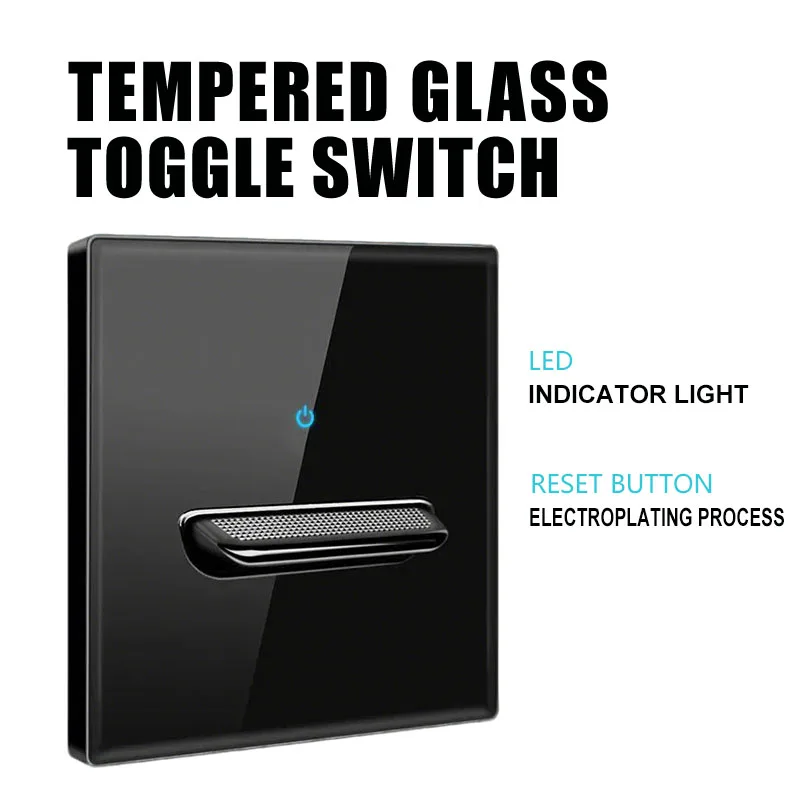 European Crystal Tempered Glass Switch Panel LED Indicator 1/2/3/4 Gang/1/2 Way Self-reset Switch Button Light Wall Switch