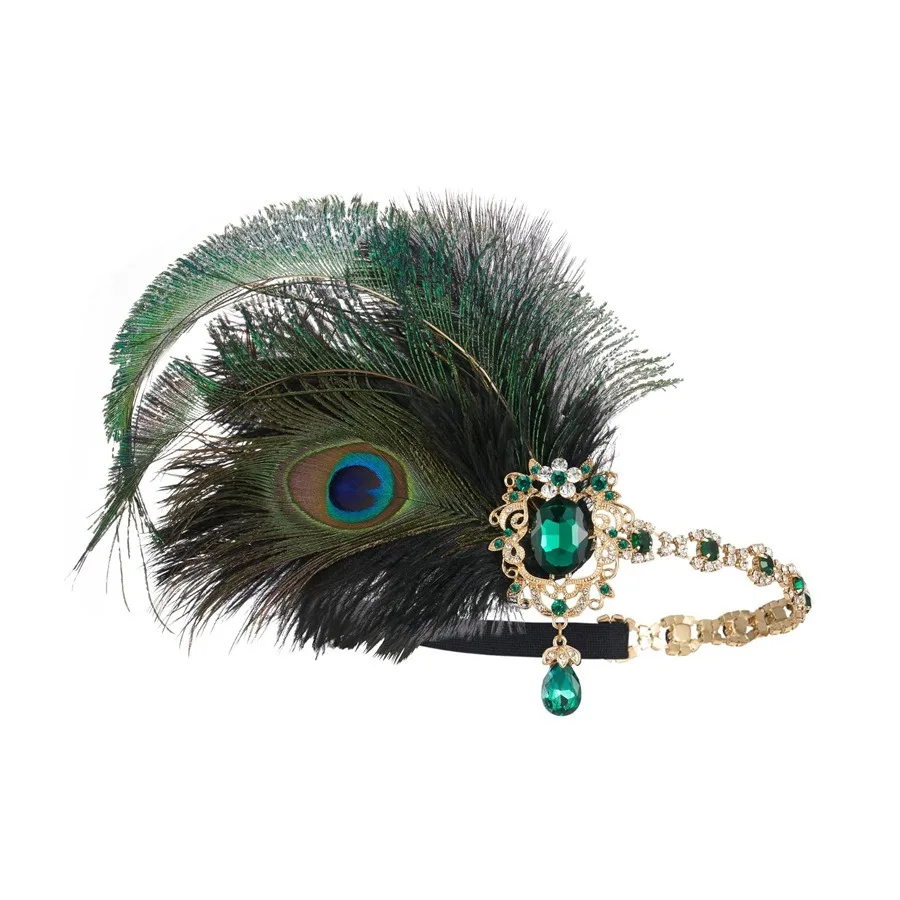 Flapper Peacock Feather Headband Roaring 20s Showgirl Hair band Great Gatsby Hair Accessories 머리띠 резинки для во