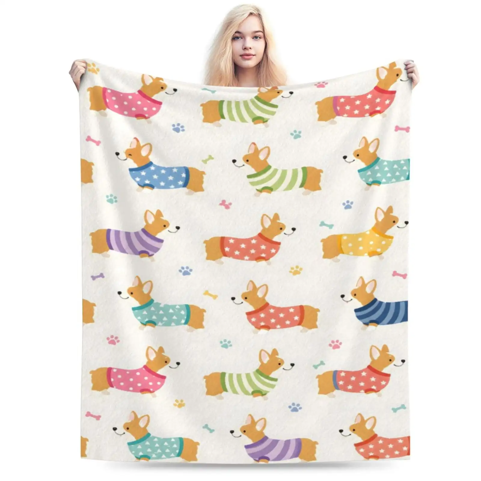 Corgi Dog Sweater Paw Blanket Gift Throw Blanket Cozy Soft Home Decor Gift for Dog Lovers 60x50