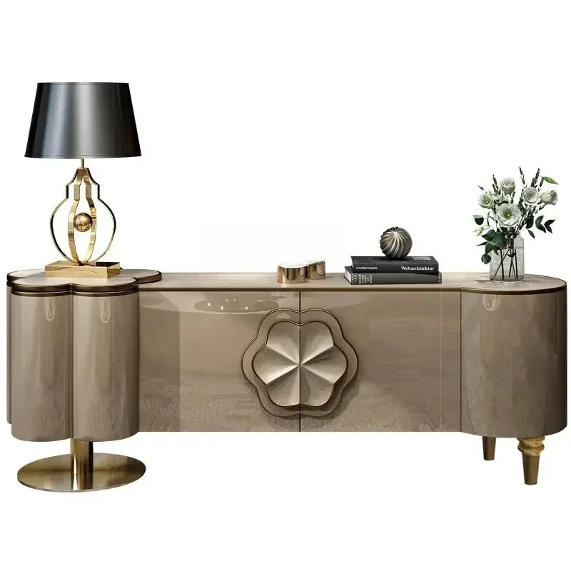 

zxAmerican Light Luxury TV Cabinet and Tea Table Combination Model Room Stainless Steel Post-Modern Hong Kong Floor Cabinet