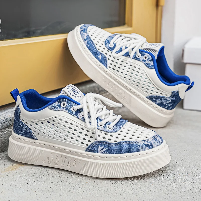 

Men Mesh Breathable Denim Skate Sneakers Casual Shoes for Daily Walking Streetwear Outdoor Activities Кроссовки Мужские Летние