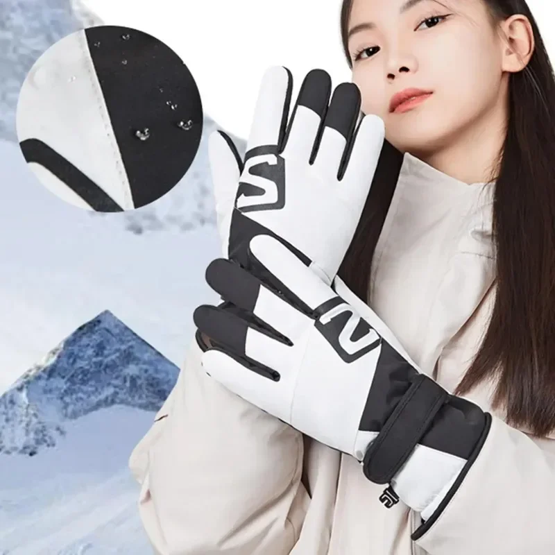 Ski Gloves for Women, Waterproof, Five Finger Split Finger, Cold and Warm, Cycling Touch Screen, Plush and Thick, Non Slip