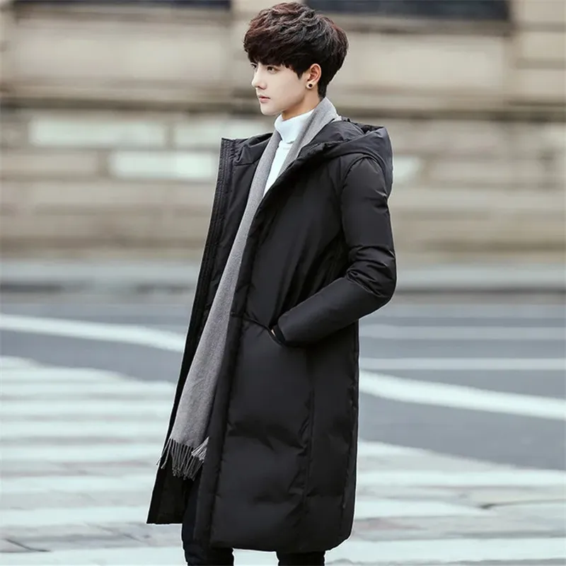 

Winter Coat Men's Clothing Solid Color Hooded Mid-length Slim Jacket Zipper Pocket Fashion Padding A023