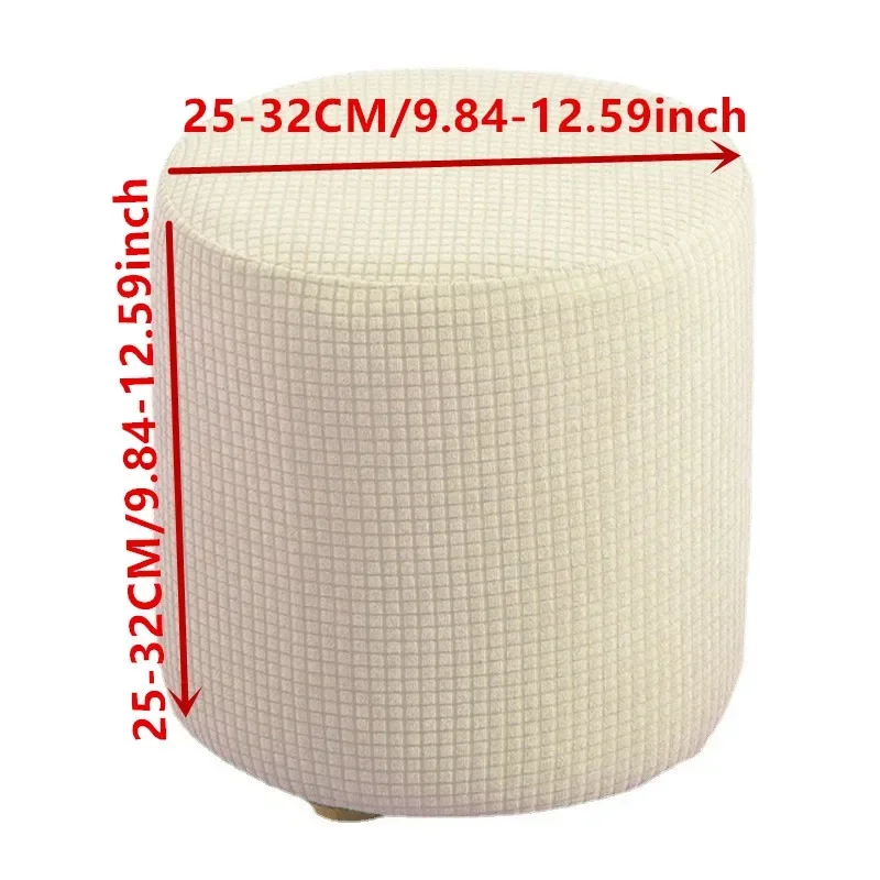 1PC Round Shape Footstool Cover Seat Cover Covering Chair Cushion Polyester Elastic Check Ottoman Covers Living Room Chair Cover